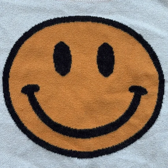 Originality Smiley Sweater Checked Sleeves Cropped Juniors Size M Cream & Black - Picture 4 of 6